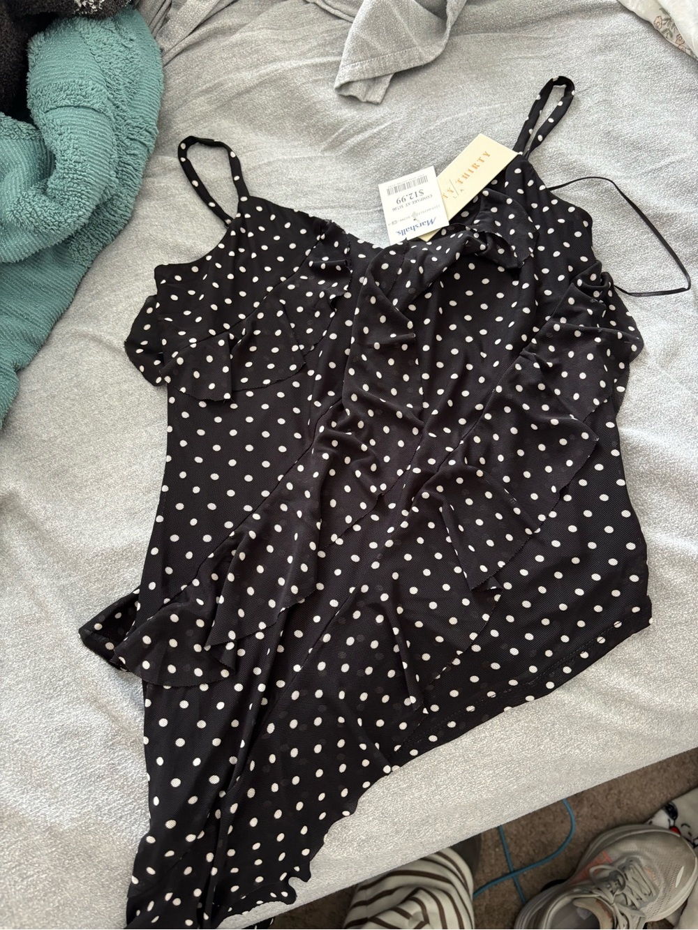 Marshalls Black and White Polka Dot Ruffle Cami